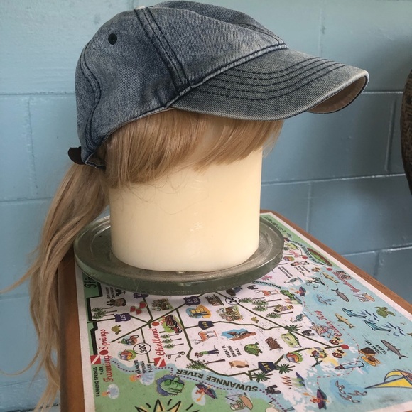 Denim Ball Cap | With Faux Blond Hair - Picture 6 of 15
